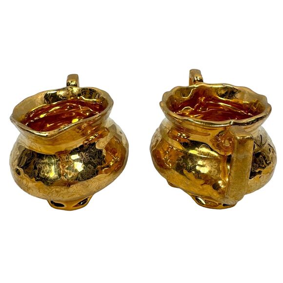 Vintage Lady Hamilton Cream Sugar Creamer Lot of 2 Warranted 22k Gold Plated - Picture 4 of 10